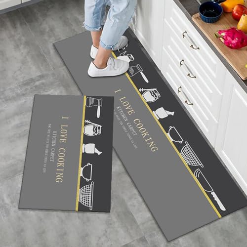 LY4U Küchenmatten Sets rutschfest Waschbar, 2 Teilige Küchenteppiche Runner Set, 50x80+50x150 cm Bodenmatte für Home Decoration Büro Stehpult von LY4U