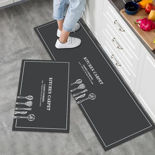 LY4U Küchenmatten Sets rutschfest Waschbar, 2 Teilige Küchenteppiche Runner Set, 50x80+50x150 cm Bodenmatte für Home Decoration Büro Stehpult von LY4U