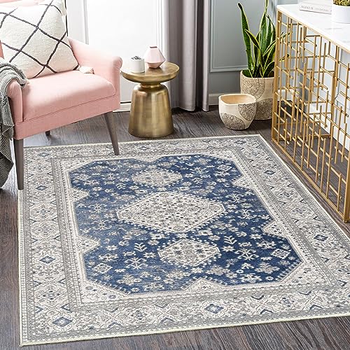 LY4U rutschfest Home Wohnzimmer Teppich 80x120cm, Waschbare Vintage Weiche Kurze Stapelbereich Teppiche, Große Kleine Bordüre Klassische Orientalische Design Traditionelle Teppich von LY4U