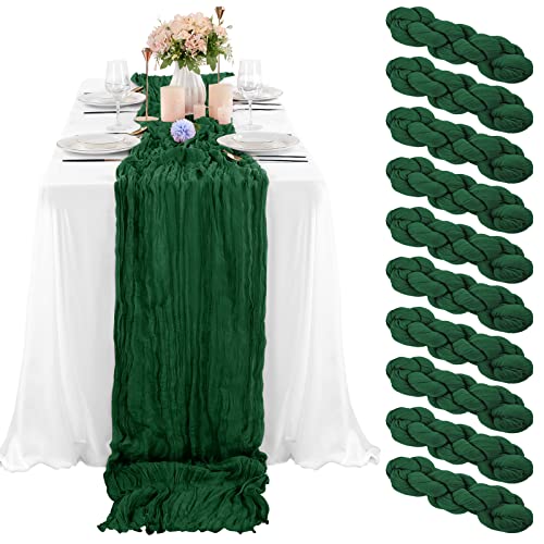 10 Stück dunkelgrüner Käsetuch-Tischläufer 90 x 300 cm, Gaze-Tischläufer für Hochzeitsempfang, transparente Brautparty, Geburtstagsparty, rustikaler romantischer Hochzeitsläufer von LYAFS