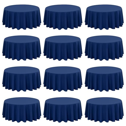 12-Pack Runde Tischdecke 229 cm Navy blau Polyester Tischdecke für runden Tisch, Premium waschbare Gewebe Tischdecke für Hochzeitsfeier Bankett Restaurant Empfang von LYAFS