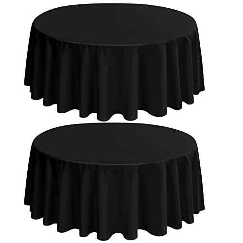 2-Pack Runde Tischdecke 229 cm Schwarz - Premium Polyester für Runden Tisch, Fleck- und Faltenfreie Waschbare Stoff für Hochzeitsfeier, Bankett, Restaurant, Empfang von LYAFS