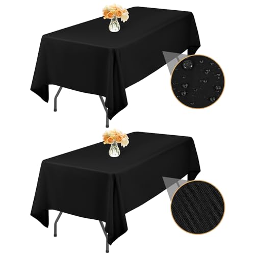 2-Pack Schwarz Rechteck Polyester Tischdecke wasserdichte Fleck Resistant Waschbare Falten freie Tischdecke für Hochzeitsfeier Geburtstag Buffet Camping Esstisch Abdeckungen (153x260cm, Schwarz) von LYAFS