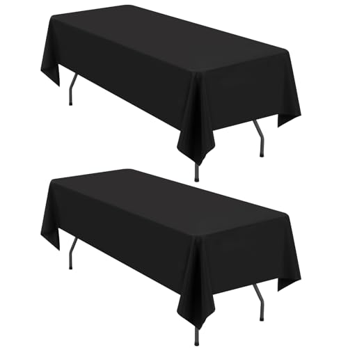 2-Pack Schwarze Tischdecke für Rechteck Tische,153 x 260 cm Polyester Tischdecken für 6 Fuß Rechteck Tische,Fleck beständige waschbare Stoff Tischdecke für Hochzeit Esstisch Buffet Parteien von LYAFS