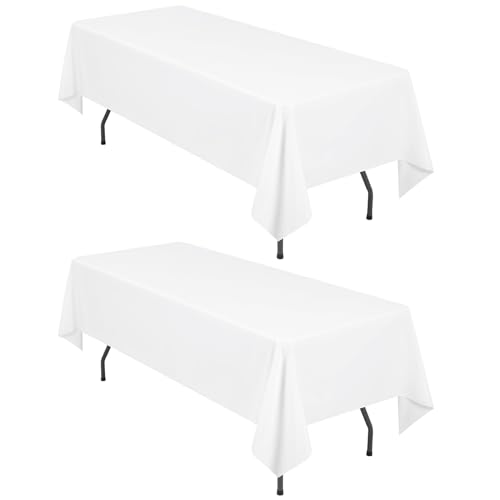 2-Pack weiße Tischdecke für Rechteck Tische,153 x 260 cm Polyester Tischdecken für 6 Fuß Rechteck Tische,Fleck beständige waschbare Stoff Tischdecke für Hochzeit Esstisch Buffet Parteien von LYAFS