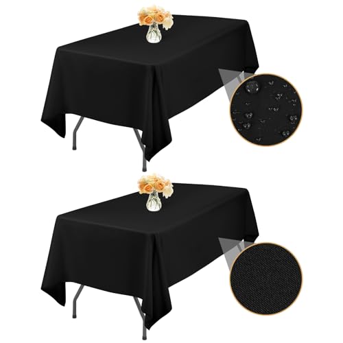 2-Packung Schwarz Polyester 130x280cm/51x110inch Rechteck Tischdecke, Wasserdichte Fleckenbeständige Waschbare Faltenfreie Tischdecke für Hochzeitsfeier Geburtstag Buffet Camping, Esstisch Abdeckungen von LYAFS