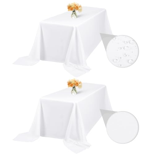 2-Packung Weißer Polyester 229x396cm/90x156inch Rechteck Tischdecke, wasserdichte Fleckenbeständige Waschbare Faltenfreie Tischdecke für Hochzeitsfeier Geburtstag Buffet Camping, Esstisch Abdeckungen von LYAFS