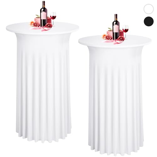 2 Packungen weiße Stehtischhussen, 80 x 110 cm, dehnbare Stehtisch-Tischdecke mit Rock, runder Spandex-Cocktail-Tischrock, Bistrotisch-Stehtisch-Abdeckung, Party für Bankett, Hochzeit, Geburtstag von LYAFS