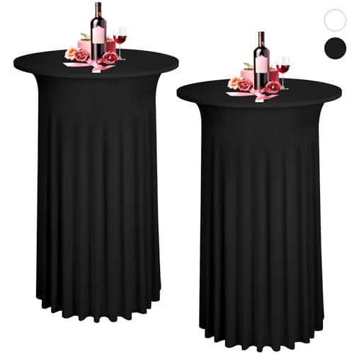 2 Packungen Schwarz Stehtischhussen, 80 x 110 cm, Dehnbare Stehtisch-Tischdecke mit Rock, runder Spandex-Cocktail-Tischrock, Bistrotisch-Stehtisch-Abdeckung, Party für Bankett, Hochzeit, Geburtstag von LYAFS