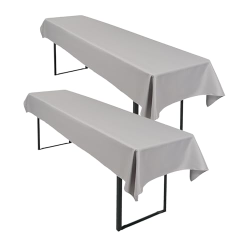 2 Stück Hellgrau Biertisch Tischdecke 250 x 100cm Wasserfester Polyester Glattgewebtes Biertischtuch Innen und Außen Universelles Tischtuch Fleckenfest Einfach zu Reinigen von LYAFS
