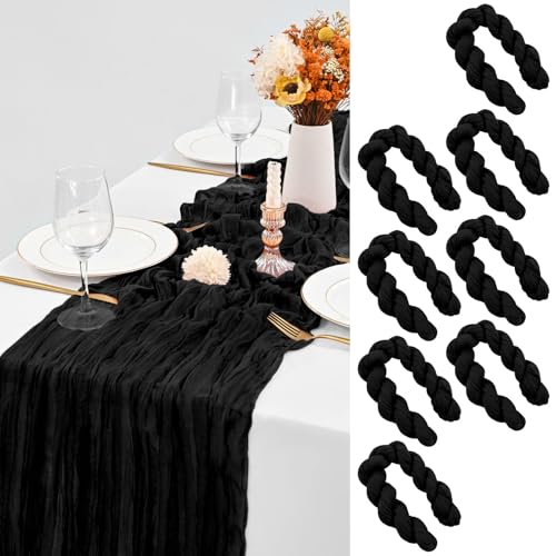 8 Stück Käsetuch Tischläufer Schwarz, 90 x 300 cm Schwarz Seihtuch Tischläufer Waschbares Gaze-Stoff Boho Tischläufer Cheesecloth Tischdekor für Hochzeit Brautparty Empfang Festival im Freien Dekor von LYAFS