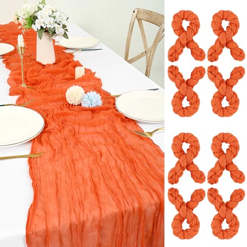8 Stück Seihtuch Tischläufer Gebranntes Orange 55x300 cm Käsetuch Tischläufer Waschbares Gaze-Stoff Boho Cheesecloth Tischläufer Hochzeit Tischdecke für Hochzeit Geburtstags Brautparty Tischdekoration von LYAFS
