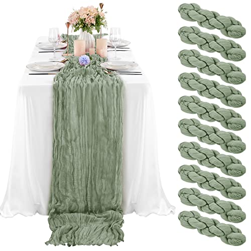 LYAFS 10 Stück salbeigrüner Käsetuch-Tischläufer 90 x 300 cm, Gaze-Tischläufer für Hochzeitsempfang, durchsichtige Brautparty, Geburtstagsparty, rustikaler romantischer Hochzeitsläufer von LYAFS