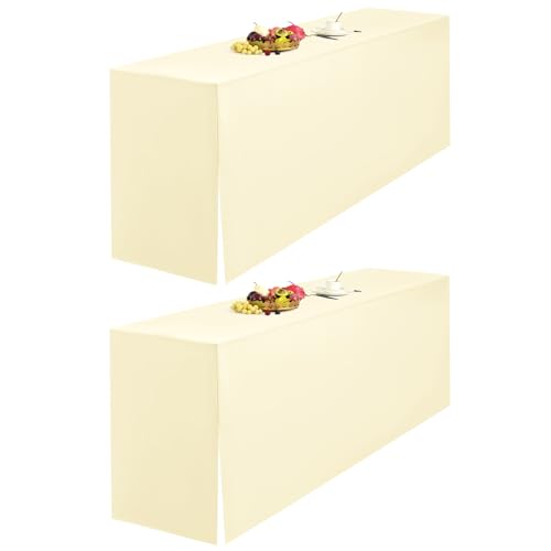 LYAFS 2er-Pack Beige Biertischhusse 220 x 50 cm Split-Design and Natürliche Hängekante Biertischhusse für Bierzeltgarnitur Blickdicht Waschbar Tisch für Hochzeit Sammeln Empfang Outdoor-Bankette von LYAFS