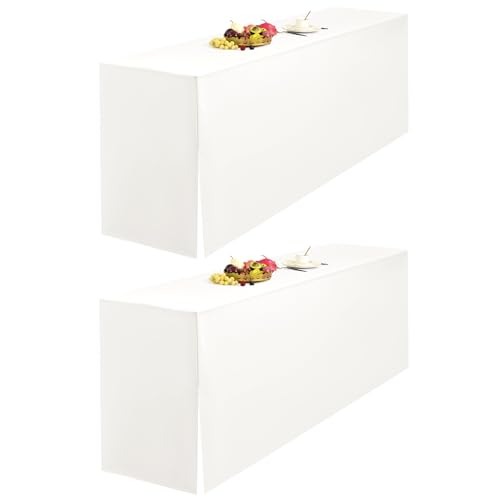 LYAFS 2er-Pack Elfenbein Biertischhusse 220 x 50 cm Split-Design and Natürliche Hängekante Biertischhusse für Bierzeltgarnitur Blickdicht Waschbar Tisch für Hochzeit Sammeln Empfang Outdoor-Bankette von LYAFS