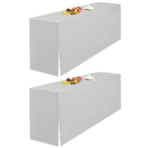 LYAFS 2er-Pack Hellgrau Biertischhusse 220 x 50 cm Split-Design and Natürliche Hängekante Biertischhusse für Bierzeltgarnitur Blickdicht Waschbar Tisch für Hochzeit Sammeln Empfang Outdoor-Bankette von LYAFS