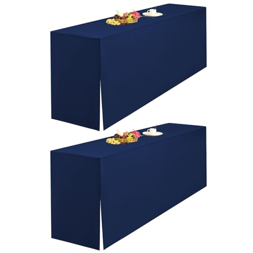LYAFS 2er-Pack Marineblau Biertischhusse 220 x 70 cm Split-Design and Natürliche Hängekante Biertischhusse für Bierzeltgarnitur Blickdicht Waschbar Tisch für Hochzeit Sammeln Empfang Outdoor-Bankette von LYAFS