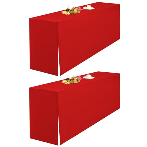 LYAFS 2er-Pack Rot Biertischhusse 220 x 50 cm Split-Design and Natürliche Hängekante Biertischhusse für Bierzeltgarnitur Blickdicht Waschbar Tisch für Hochzeit Sammeln Empfang Outdoor-Bankette von LYAFS