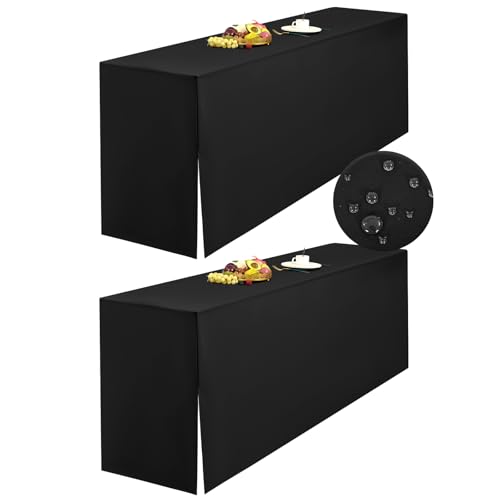 LYAFS 2er-Pack Schwarz Biertischhusse Wasserdicht-Stoff 220 x 50 cm Split-Design and Natürliche Hängekante Biertischhusse für Bierzeltgarnitur Blickdicht Waschbar Tisch für Hochzeit Party Bankette von LYAFS