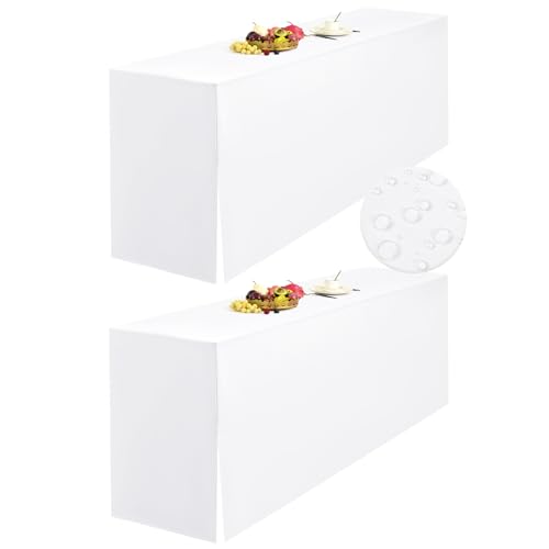 LYAFS 2er-Pack Weiß Biertischhusse Wasserdicht-Stoff 220 x 70 cm Split-Design and Natürliche Hängekante Biertischhusse für Bierzeltgarnitur Blickdicht Waschbar Tisch für Hochzeit Party Bankette von LYAFS