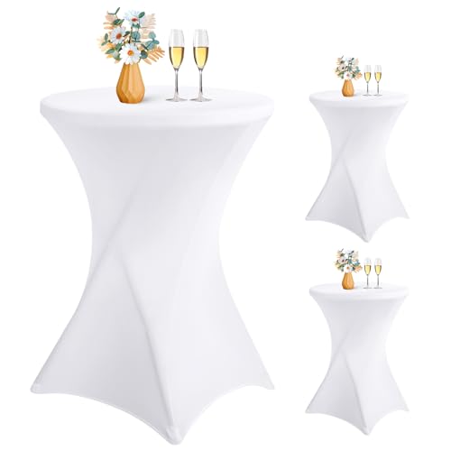 LYAFS 3er-Set Stretch Stehtisch Husse für Bistrotisch Ø 80-85 cm Elegante,Verstärkung im Fußbereich,Stretch-Husse Weiß Hussen für Stehtische und Bistrotische (weiß, 80 x 110 cm) von LYAFS