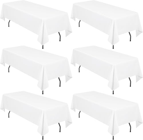 LYAFS 6-Pack Weiß Rechteck Tischdecke 140x300cm Waschbare Polyester Stoff Fleck und Falten Resistent Nicht verblassende Esstisch Abdeckung für Hochzeitsfeier Bankett Restaurant Buffet Camping von LYAFS