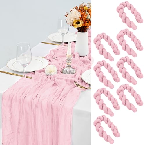 LYAFS 8 Stück Käsetuch Tischläufer Babyrosa, 90 x 300 cm Seihtuch Tischläufer Waschbares Gaze-Stoff Boho Tischläufer Cheesecloth Tischdekor für Hochzeit Brautparty Empfang Festival im Freien Dekor von LYAFS