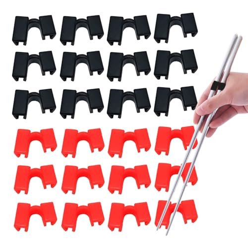 LYART 24 Stück wiederverwendbare Essstäbchen-Helfer für Kinder, Erwachsene, Anfänger, Anfänger oder Trainer, Kunststoff-Übungs-Chop-Stick-Pack, Scharnierverbinder (schwarz, 12 Stück + rot, 12 Stück) von LYART