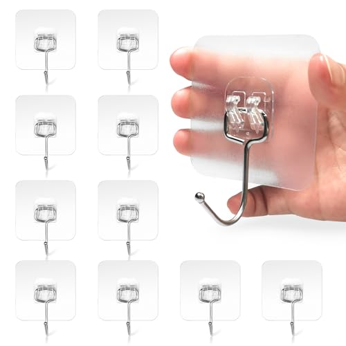 LYASIL Magischer Haken Klebehaken Transparent 10 Stk(10kg Max), Multifunktionale Handtuchhaken Selbstklebend Ohne Bohren,Wasserdicht Wandhaken für Küche, Bad,Türwand,Wohnmobil Aufhänger von LYASIL