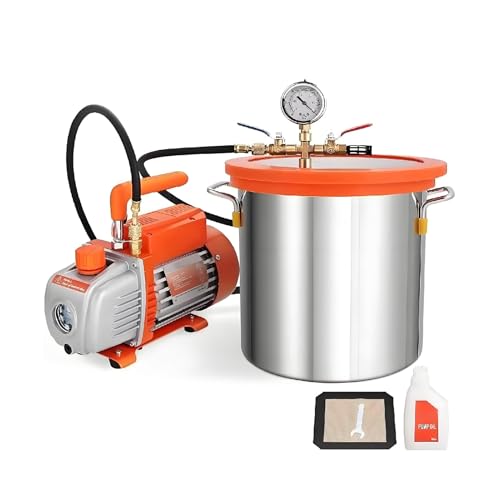 Vakuumkammer-Kit mit einstufiger Vakuumpumpe mit 3 CFM, Deckel aus gehärtetem Glas, Vakuum-Entgasungskammer-Kit zur Stabilisierung von Holz-DIY-Epoxiden,21L/5Gallon von LYAYYDS