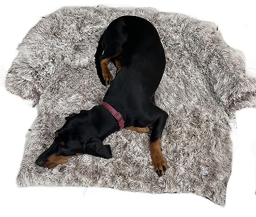 LYB Flauschiges plüsch Hundebett, Hundebett Couch für Sofaschutz, rutschfeste Hundematte, Maschinenwaschbar (braun - weiß) von LYB