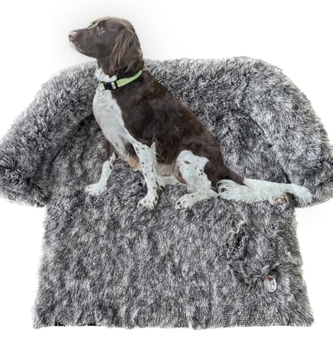 LYB Flauschiges plüsch Hundebett, Hundebett Couch für Sofaschutz, rutschfeste Hundematte, Maschinenwaschbar (grau - weiß) von LYB