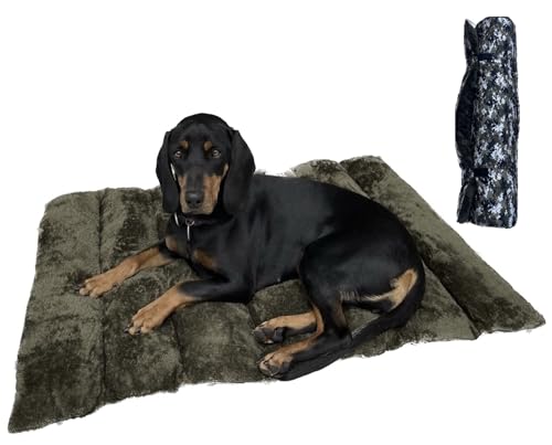 LYB Tragbare Hundematte, hochwertige Outdoor Hundematte mit Einer Flauschigen Oberseite, Reisematte für den Hund, wasserabweisend, Camouflage grün von LYB