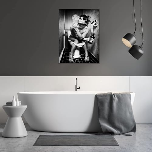 LYBOHO Badezimmer Bilder Schwarz Weiß Set, Modebewusste Dame Bilder Set,Vintage Leinwand Bilder Poster Toilette Badezimmer Wohnkultur - Ohne Rahmen (2PCS-20x30cm) von LYBOHO