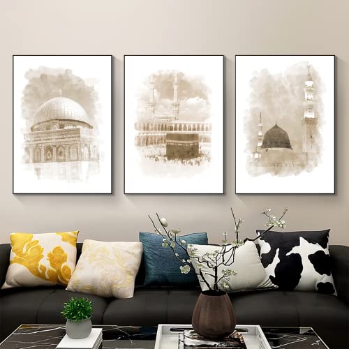 LYBOHO Islamische Poster Wandbilder, Arabische Kalligraphie Leinwand Koran Bilder Poster Islamische Bilder Wohnzimmer Wanddeko Drucke - Kein Rahmen (Islamische Architektur, 3PCS-30x40cm) von LYBOHO