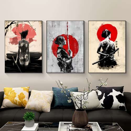 LYBOHO Japanisch Frau Poster Bilder Leinwand Wandkunst Leinwandbilder Kunstdrucke Wohnzimmer Wanddeko (Rahmenlos) (3PCS-20x30cm) von LYBOHO