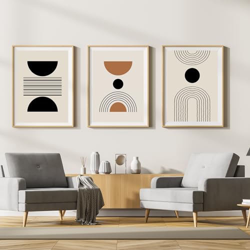 LYBOHO Leinwand Bilder,Moderne Abstrakt Kunstposter Wandbilder Wohnzimmer,Boho Poster Set für Wohnzimmer Schlafzimme(Geometrie 1, 3PCS-40x60cm) von LYBOHO