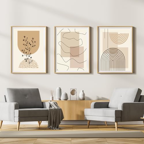 LYBOHO Leinwand Bilder,Moderne Abstrakt Kunstposter Wandbilder Wohnzimmer,Boho Poster Set für Wohnzimmer Schlafzimme-Ohne Rahmen (3PCS-40x60cm, Geometrie 3) von LYBOHO