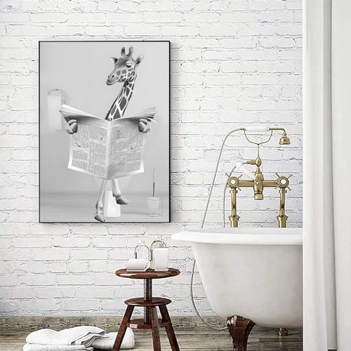 LYBOHO Schwarz Weiß Schottische Hochlandrind Badezimmer Bilder Lustige Tier in der Badewanne Leinwand Bilder für Wohnzimmer Badezimmer Schlafzimmer Deko-Rahmenlos (1Stück-20cm X 30cm,CJL1) von LYBOHO