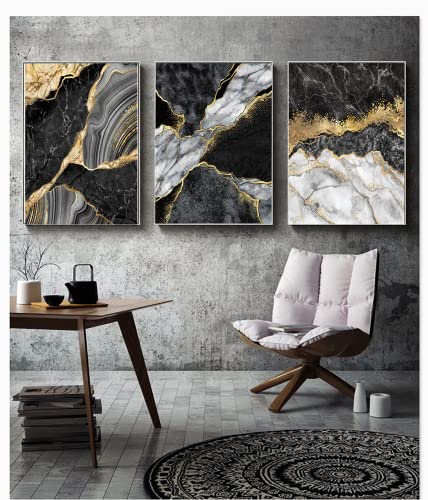 LYBOHO Wandbilder Wohnzimmer Grau Golden Fluid Art Marmor Textur Abstrakte Wandkunst Leinwand Bilder - Ohne Rahmen (Marmoriert 1, 3PCS-60x90cm) von LYBOHO