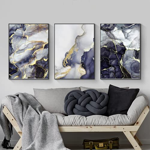 LYBOHO Wandbilder Wohnzimmer Grau Golden Fluid Art Marmor Textur Abstrakte Wandkunst Leinwand Bilder - Ohne Rahmen (Marmoriert 4, 3PCS-50x70cm) von LYBOHO
