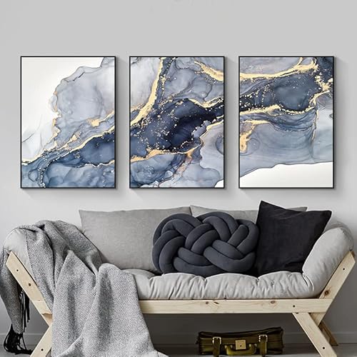 LYBOHO Wandbilder Wohnzimmer Grau Golden Fluid Art Marmor Textur Abstrakte Wandkunst Leinwand Bilder - Ohne Rahmen (Marmoriert 6, 3PCS-70x100cm) von LYBOHO