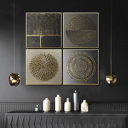 Wandbilder Wohnzimmer,4 StüCk Nordic Luxury Gold Abstrakte Leinwand Bilder für Wohnzimmer Schlafzimmer-Ohne Rahmen (Abstraktes Gold 1, 4PCS-50x50cm) von LYBOHO