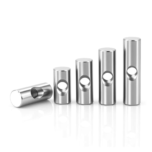 304 Edelstahl-Querloch-Zylindermutter M4/M5/M6 Zylinderstiftdübel Holzmöbelzubehör Eingebettete Verriegelungs-Langmuttern(M6x20mm-5Pcs) von LYCCS