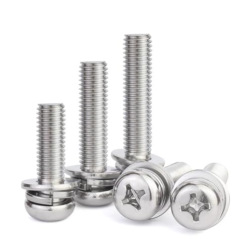 Kreuzschlitz-Flachkopfschraube mit Unterlegscheibe aus Edelstahl M1.6-M10 Drei-Kombinations-Maschinen-Sems-Schraube(M8x80mm(2PCS)) von LYCCS