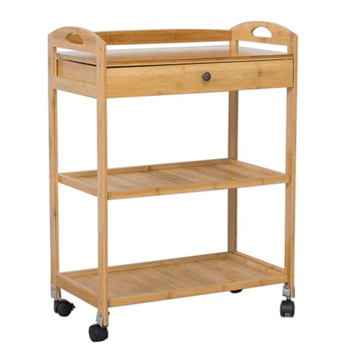 Rollwagen Aus Holz Mit Solider Struktur Multifunktionaler Wagen Mit Rädern Und Schubladen Leicht Zu Bewegen Lagerwagen Nicht Leicht Zu Verformen Schön Und Praktisch(Original Wood Color) von LYCDPYCD