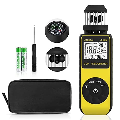 LYCEBELL Windmesser Windmessgerät, Handheld Digitaler Anemometer, Misst Windgeschwindigkeit Luftfeuchtigkeit Temperatur (LC-881M) von LYCEBELL