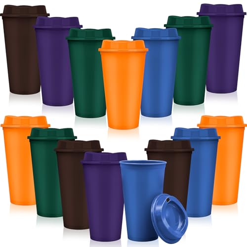 LYCN 15 Pack Wiederverwendbare Kaffeebecher mit Deckel, 470ml Bunter Plastik Reisebecher Kaffeetasse, Kaltgetränkebecher, Party to go Becher für eiskalten heißen Kaffee Smoothie Milchshake (Farbe1) von LYCN