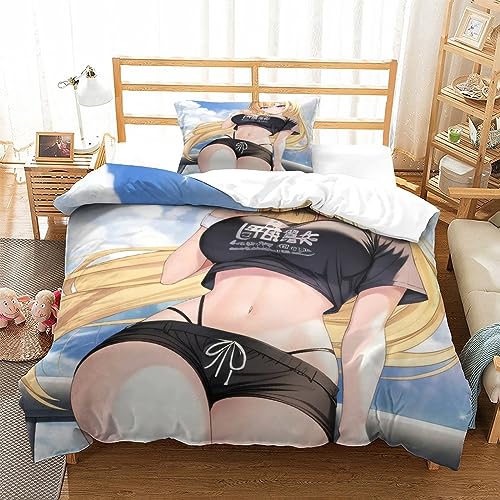 LYCREW AI Anime Girls Bettbezug 3D Drucken Set, Sexy Mikrofaser Weiche Mit Reißverschluss Und Kissenbezüge, 3-teiliges Set, Geeignet Für Jugendliche Und ErwachseneSingle（135x200cm） von LYCREW