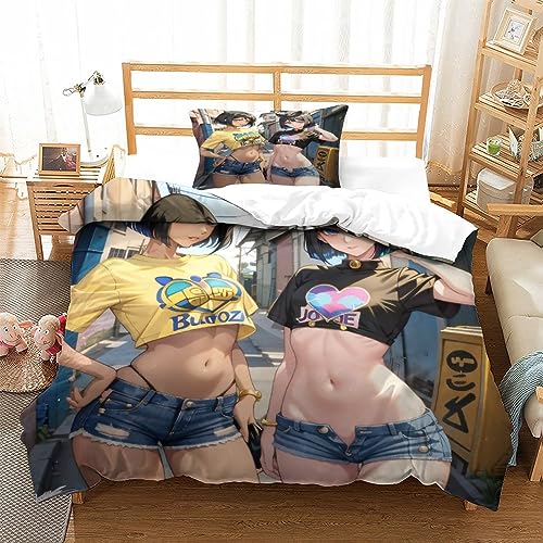LYCREW AI Anime Girls Bettwäsche 3D Sexy Bettbezug Mikrofaser Bettwäsche-Sets, Bettbezüge Mit Reißverschluss Und Kissenbezüge 3 Teilig Sets Single（135x200cm） von LYCREW